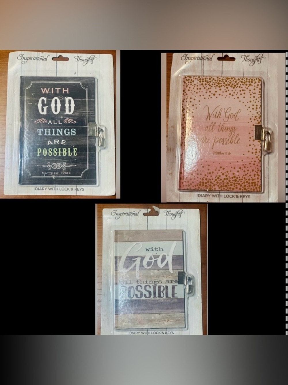 3 Inspirational Thoughts Diaries with lock and key